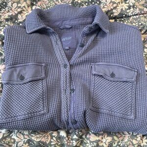Aerie Gray Waffle Knit Cardigan